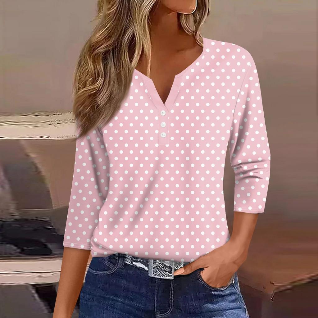 Women's T Shirt Tee Print Button 3/4 Sleeve Daily Weekend Fashion Basic V- Neck Regular Top