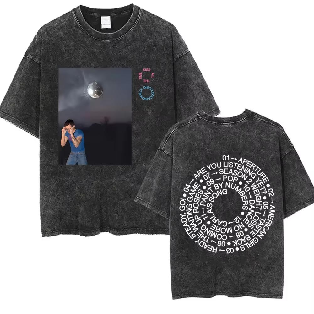 Kiss All The Time Disco Occasionally Washed Vintage T-shirts Fans Gift Men Women Fashion Pop Music Streetwear Male Oversized Tee