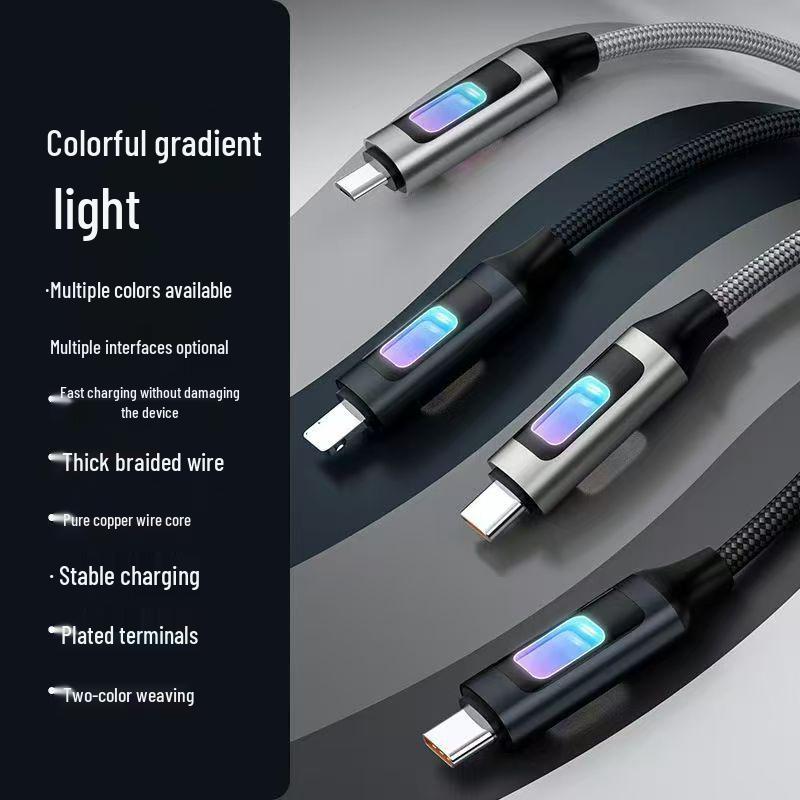 Плетеный USB-C кабель 100 Вт с быстрой зарядкой и цветным дышащим светом для Apple и Huawei 15/17