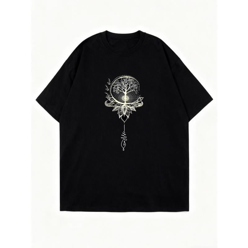 Oversized T Shirt Black Tree Of Life Mandala Design For Yoga And Casual Wear