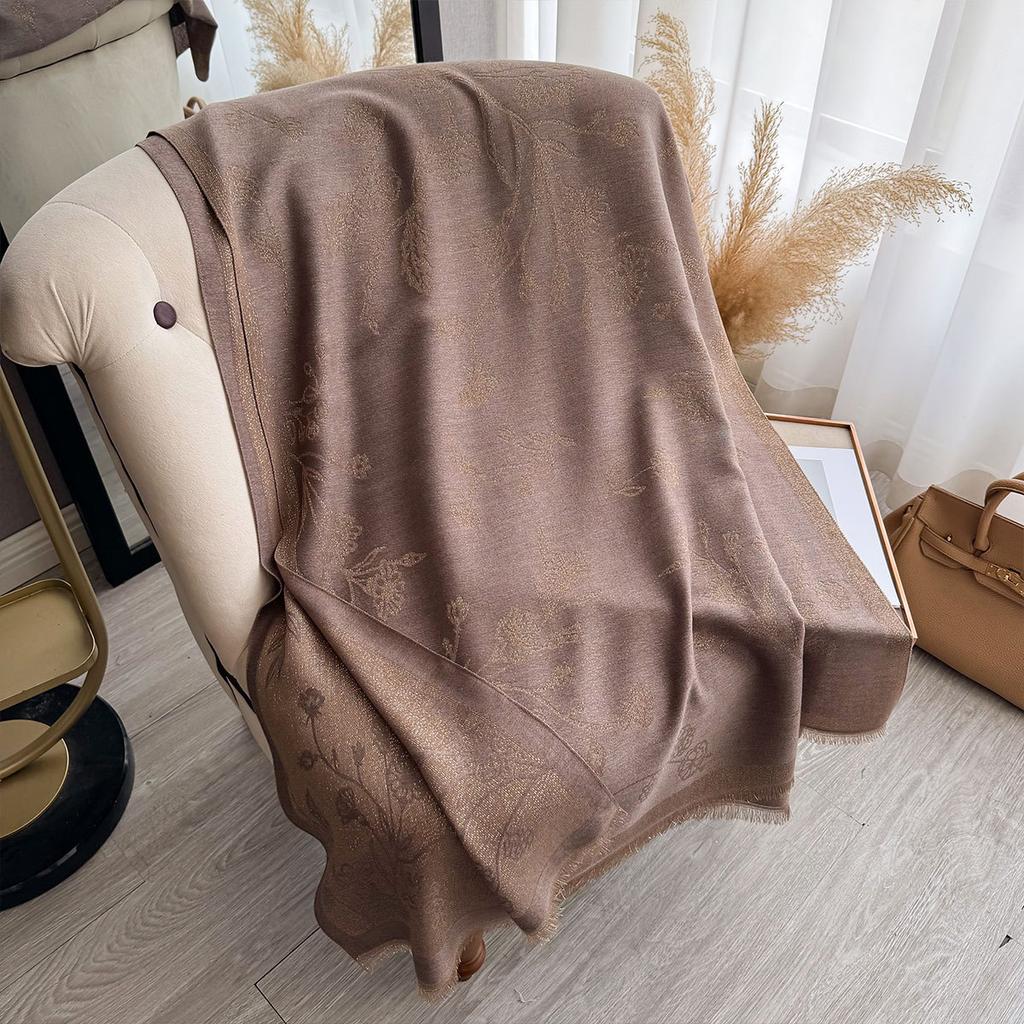 Gold Thread Scarf Women'S Autumn High-End Feeling Small Floral Japanese Silk Scarf Soft Thin Shawl Headscarf