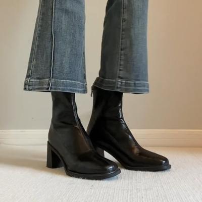 Минималистичные женские короткие ботильоны на высоком каблуке, ретро, универсальные, на толстом устойчивом каблуке, удобные для работающих женщин