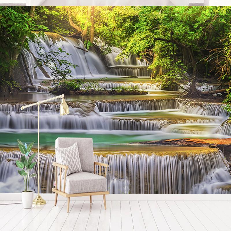 3D настенные обои, современное зеленое дерево, водопады, пейзажные фрески, гостиная, спальня, домашний декор, 3D наклейки на стену, фреска