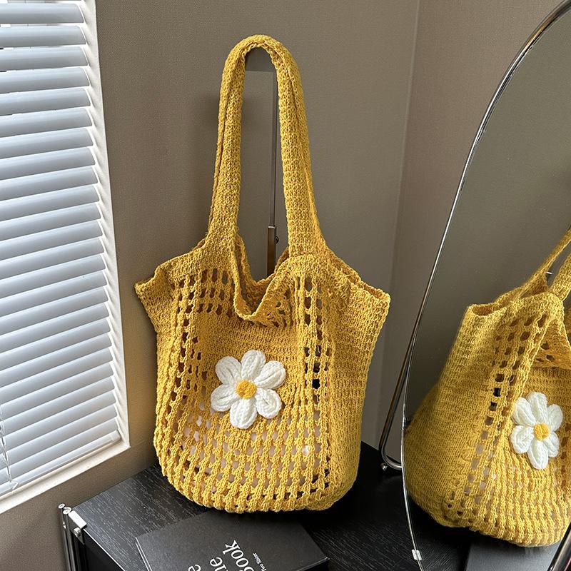 Сумка-сетка с полым плетением большой вместимости для поездок на работу, женская летняя новая повседневная сумка через плечо, вязаная сумка-тоут