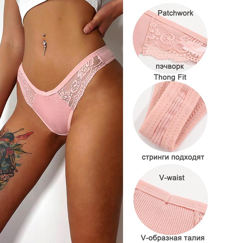 4PCS/Set Sexy V-Waist Women Cotton G-string S-XL Lace Lingerie Panties Thongs Femme Underwear Girls Underpant Intimates