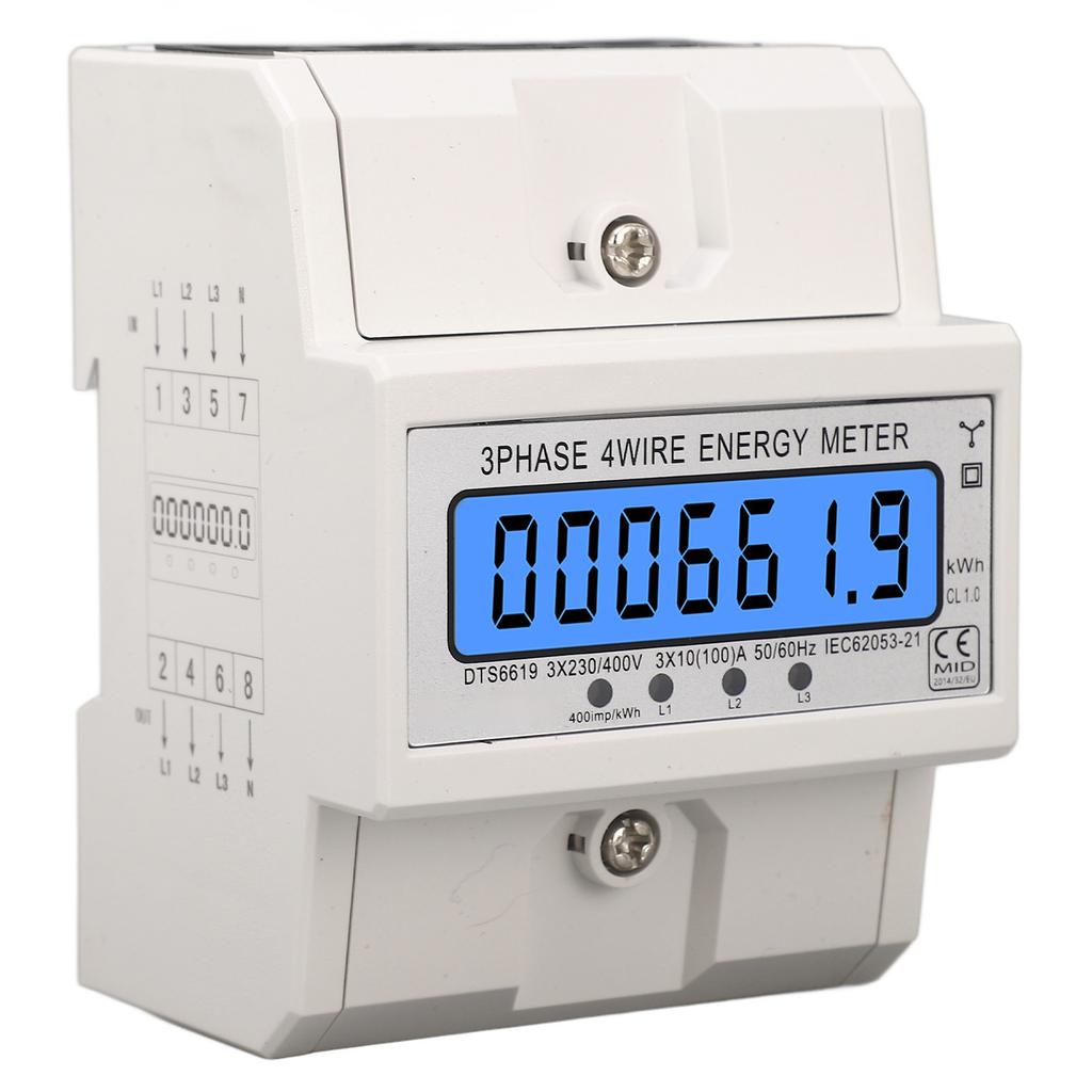 Счетчик электроэнергии 3-фазный 4-проводной с подсветкой ЖК-дисплей 10‑100А 230В 400В AC Монитор энергии и мощности