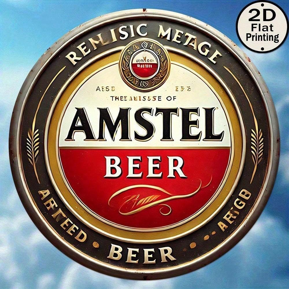 1 шт. Винтажная металлическая жестяная табличка Amstel Beer, 8x8 дюймов, круглая, ретро, настенное искусство, декор для бара, дома, паба