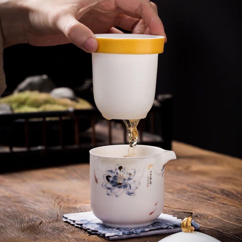 Chaxun Mutton Fat Jade Porcelain Portable Tea Set