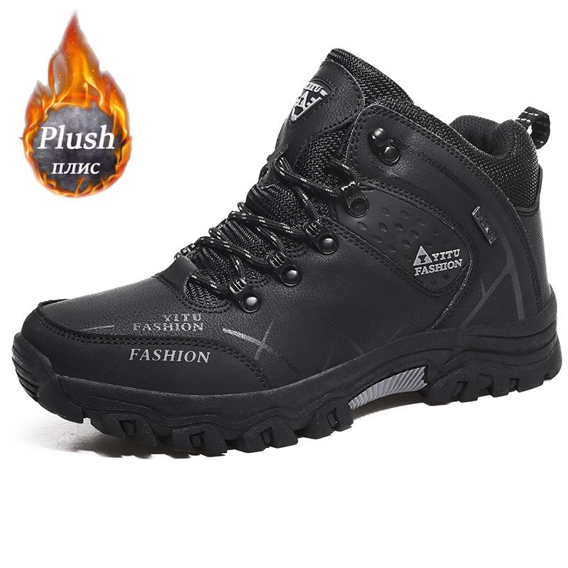 Мужские зимние сноубутсы Водонепроницаемые кожаные треккинговые кроссовки Супер теплые мужские ботинки Уличные мужские походные ботинки Рабочая обувь для ходьбы