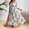 Women's V-neck Fashion Sexy Print Dress Elegant Off-the-shoulder Split Dress
