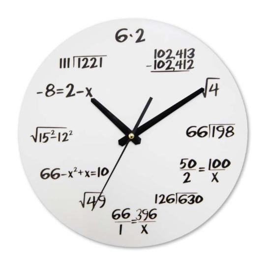 Math Wall Clock Silent Non-Ticking Quartz Movement with Hanging Hook Wooden Clock for Classroom Home Decoration