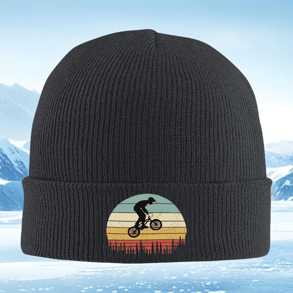 Silhouette rider BMX bicycle retro style design Men Women Unisex Knitted Hat Beanie Pullover Cap Winter Thermal Warm Christmas O