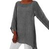 Plus Size Women Fashion Solid Color O-Neck Long Sleeve Irregular Pure Colot Tunic Top T-Shirt