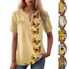 Women's Casual Floral Print V-Neck Short Sleeve Decorative Button T-Shirt Top