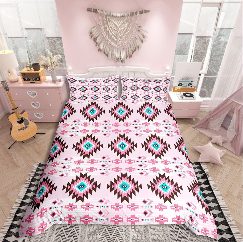 Homewish Tribal Aztec Duvet Cover Set,Bohemian Theme Bedding Set for Teens,exotic Style Decor