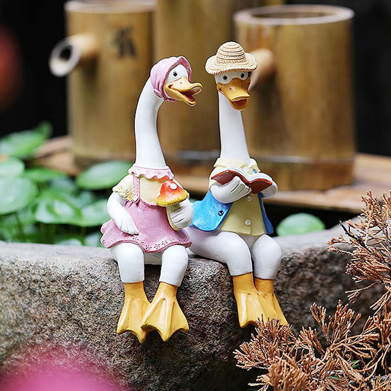 2 шт. утки, садовые украшения для чтения, пара животных, скульптуры, украшения, пара уток, подарок из смолы, декор для внутреннего и внутреннего дворика
