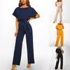Jumpsuit Lace Up High Waist Elegant Women Solid Color Straight Leg Romper for Work