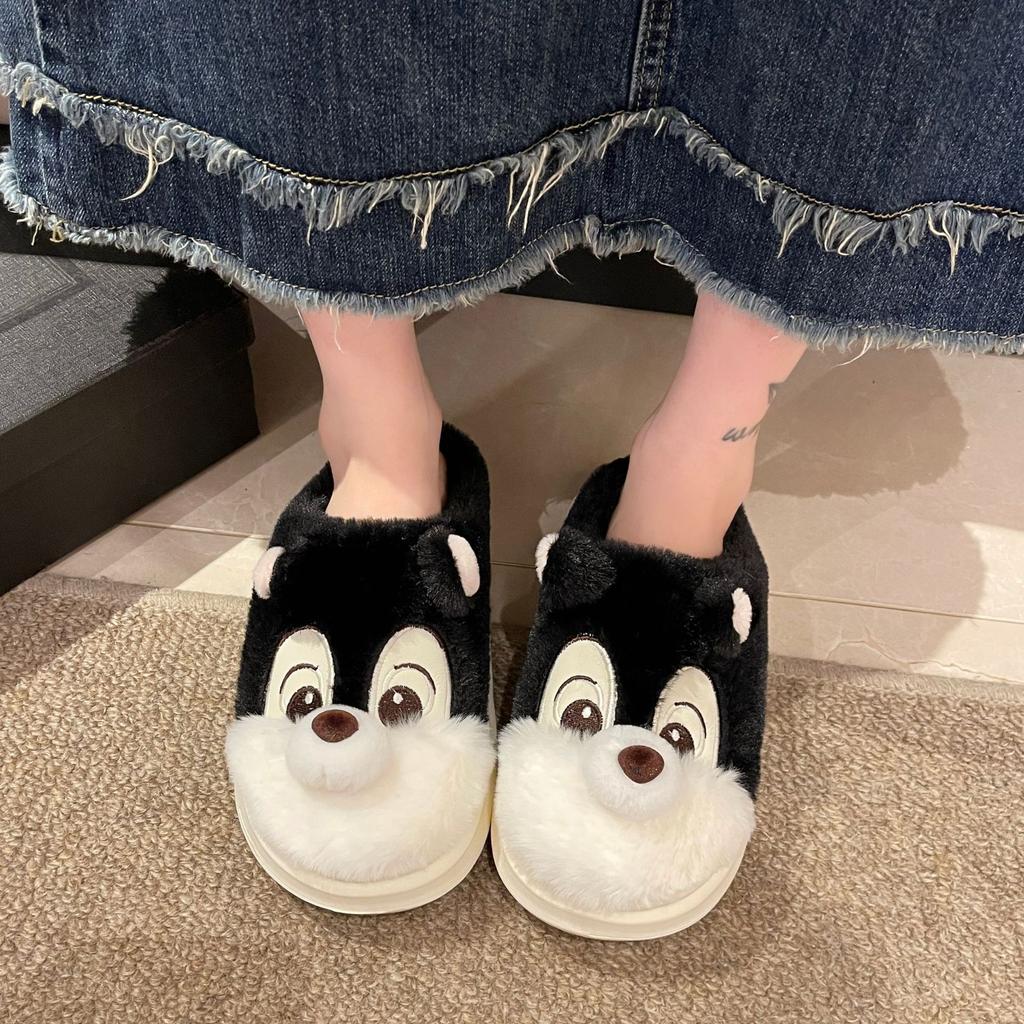 Fashion Women Winter New Cartoon Squirrel Cotton Slippers Flat Fluffy Slippers Fashion Home Indoor Fur Slippers Warm Soft Plush Shoes