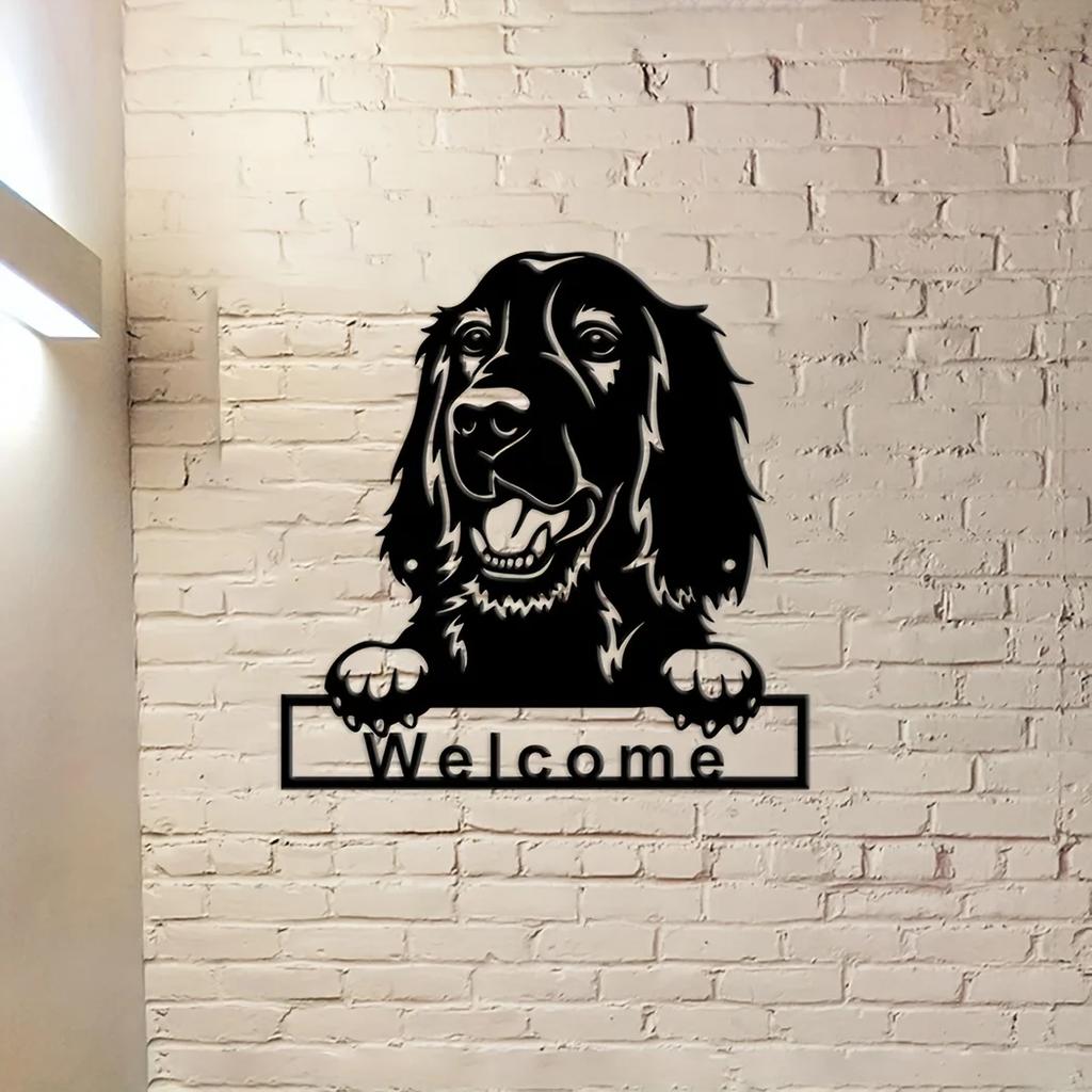 Irish Setter Dog Welcome Wall Sign Metal Art Ornament, Nostalgic Retro Tin Decoration for Coffee, Stylish Wall Sign