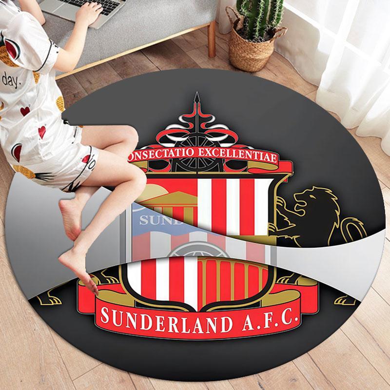 Sunderland Association Football Club Round Area Rug,Carpet Rug for Living Room Bedroom Sofa Playroom Decor,Non-slip Floor Mat