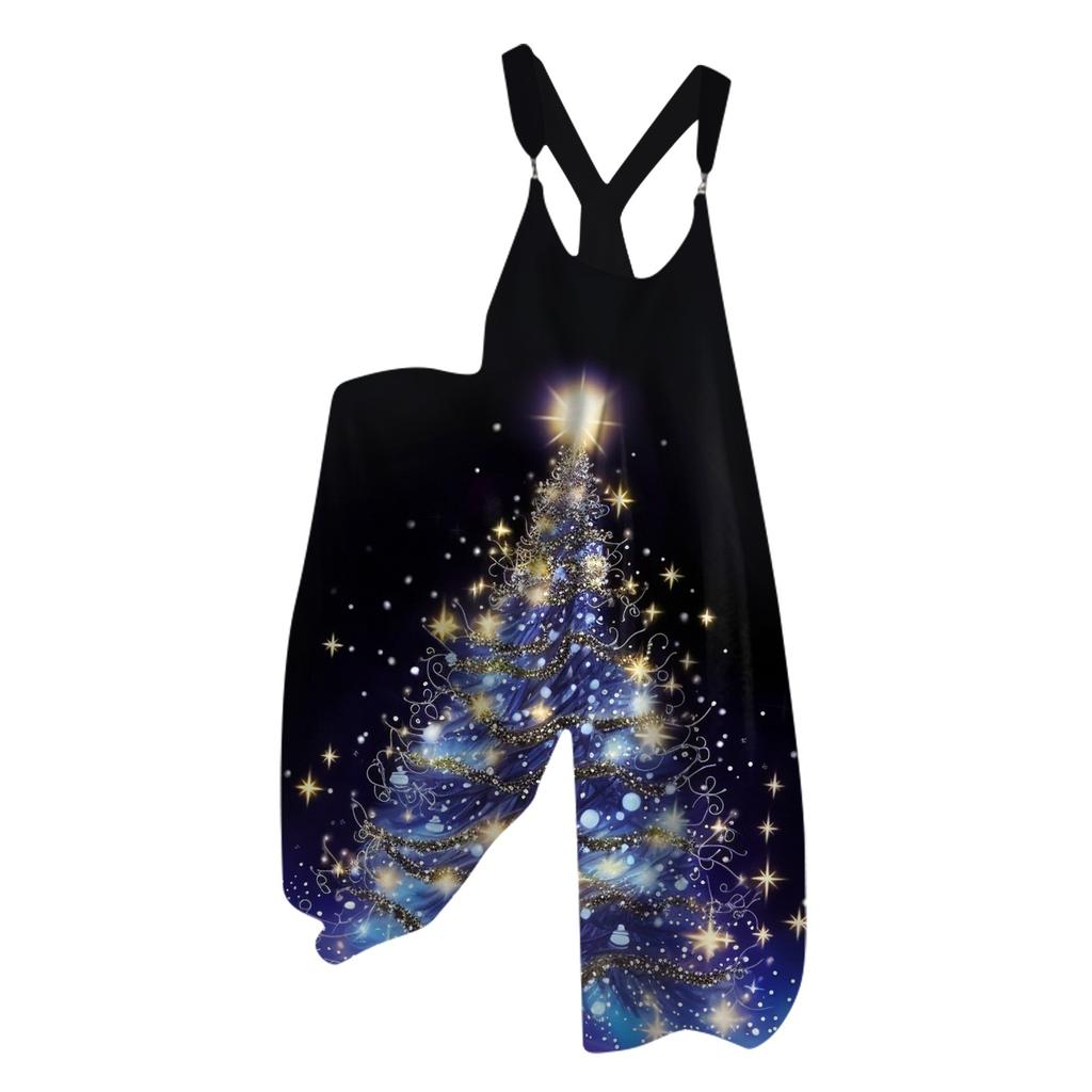 Женский рождественский комбинезон Small Fresh Star Christmas Tree Print Retro Jumpsuit