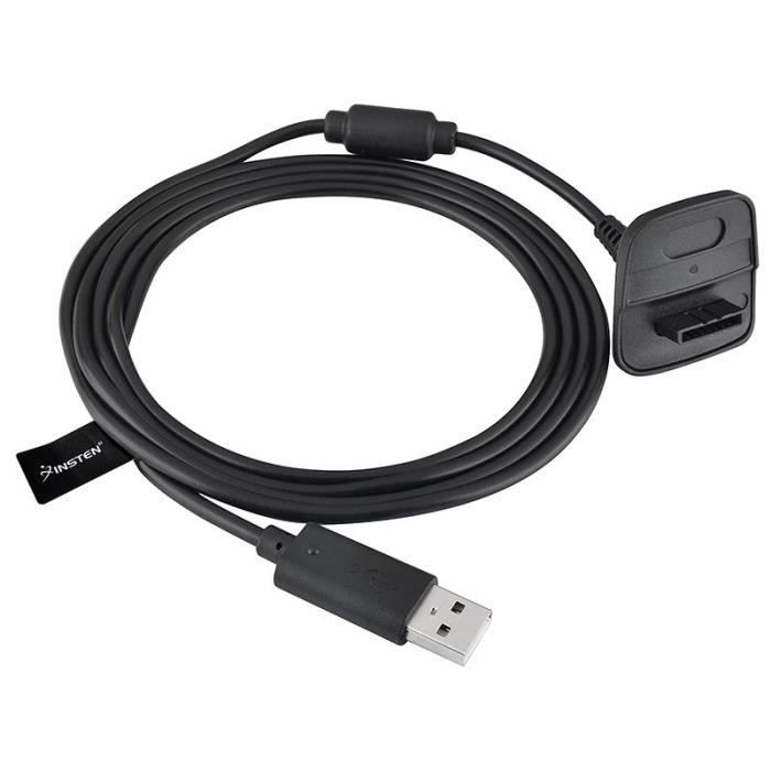 USB Charger Cable - INSTEN® - Xbox 360 - Black - Recharge Controller - Gaming Accessory