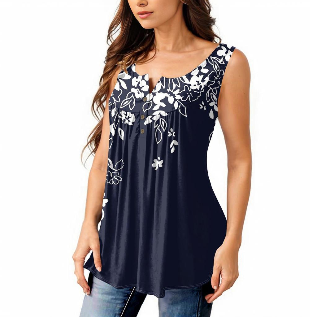 Женская мода плиссированная безрукавка повседневная футболка жилет топ на пуговицах