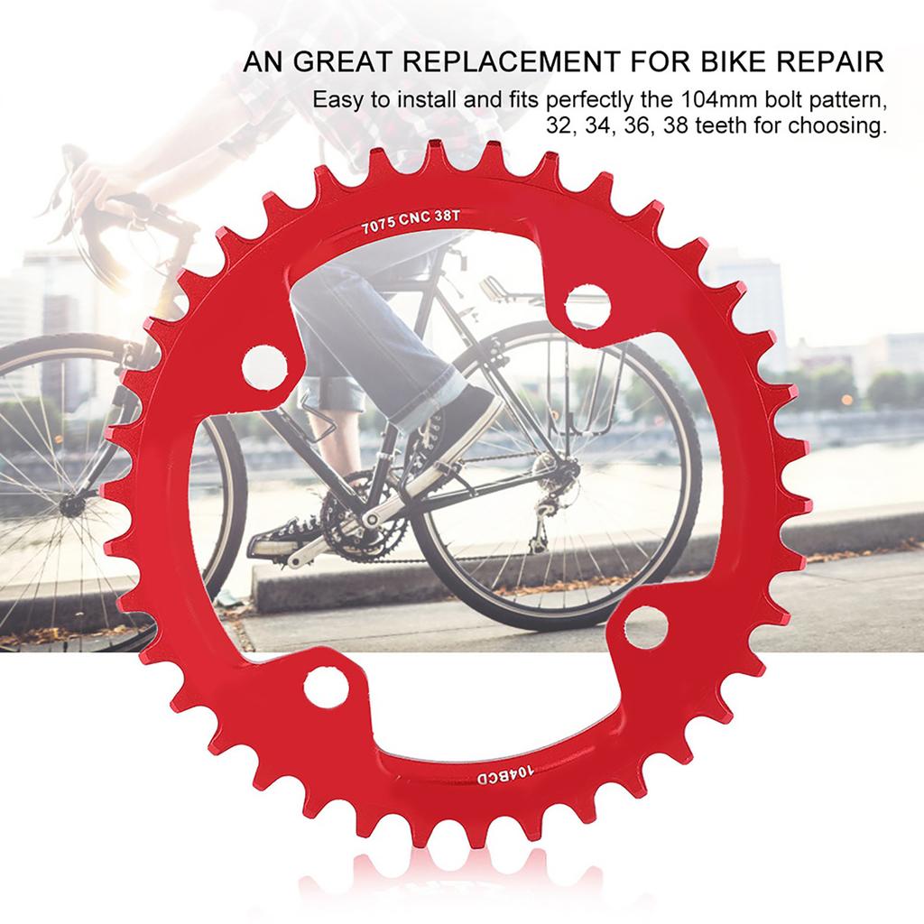 32/34/36/38T BCD 104, стальное одинарное кольцо цепи для горного велосипеда, запасные части (Красный 38Т)