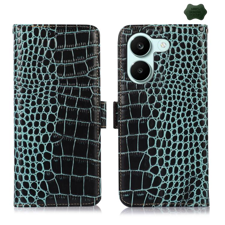 Crocodile Texture Top Layer Cowhide Leather Phone Case For Redmi K100 Pro Max/Poco F9 Ultra 5G, RFID Card Slot Kickstand Wallet Protective Cover