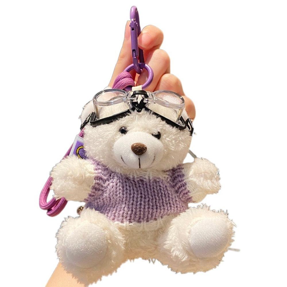 Очки Пилот Медведь Брелок Колокольчик Мягкая Игрушка Подвеска Креативный Плюшевый Медведь Кольцо для Ключей Женский