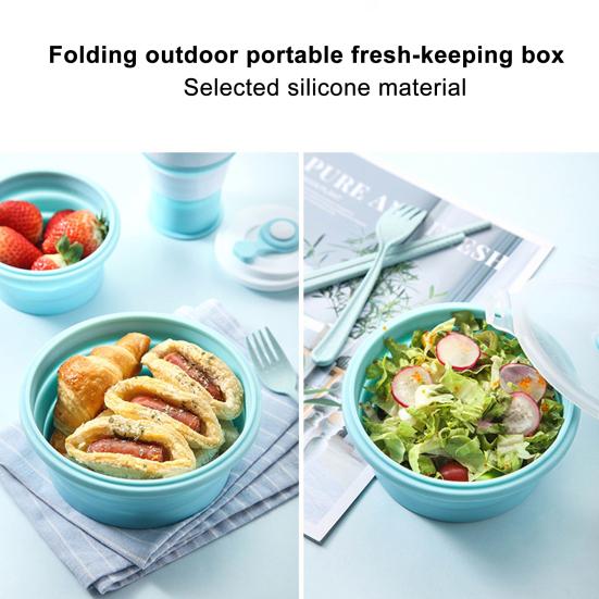 350/500/800/1200ML Round Silicone Lunch Box Microwave Safe Foldable Sealed Lid Portable Refrigerator Bento Food Container Kitchen Supplies