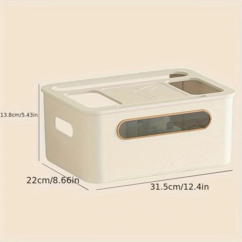 Wireless Wifi Router Storage Box with Transparent Modem Router Cover Removable Power Strip and Cable Management Hidden Shelf