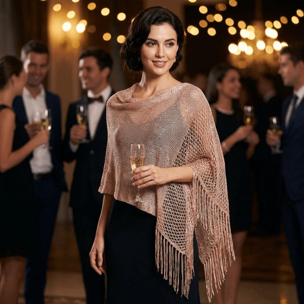 Trendy Hollow Out Shawl Breathable Hollow Out Scarf Photo Props Tassel Shawl Dinner Party