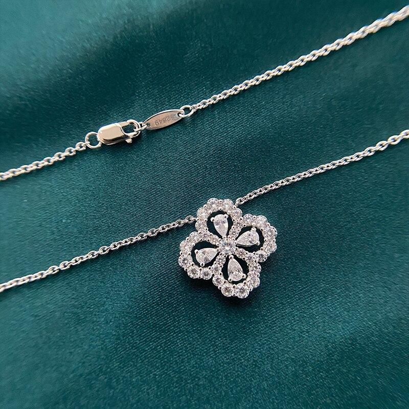 Romantic 925 Sterling Silver Four-leaf Clover Sparking Zircon Pendant Necklace For Women Party Fine Jewelry Fashion Gifts