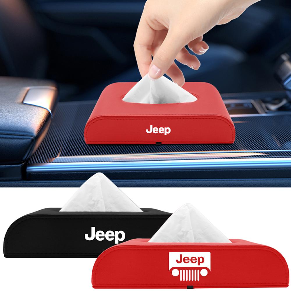 Car Badge Tissue Box Holder Leather Auto Interior Armrest Napkin Case Accessorie For Jeep Wrangler Compass Grand Cherokee JPB JK AKL1