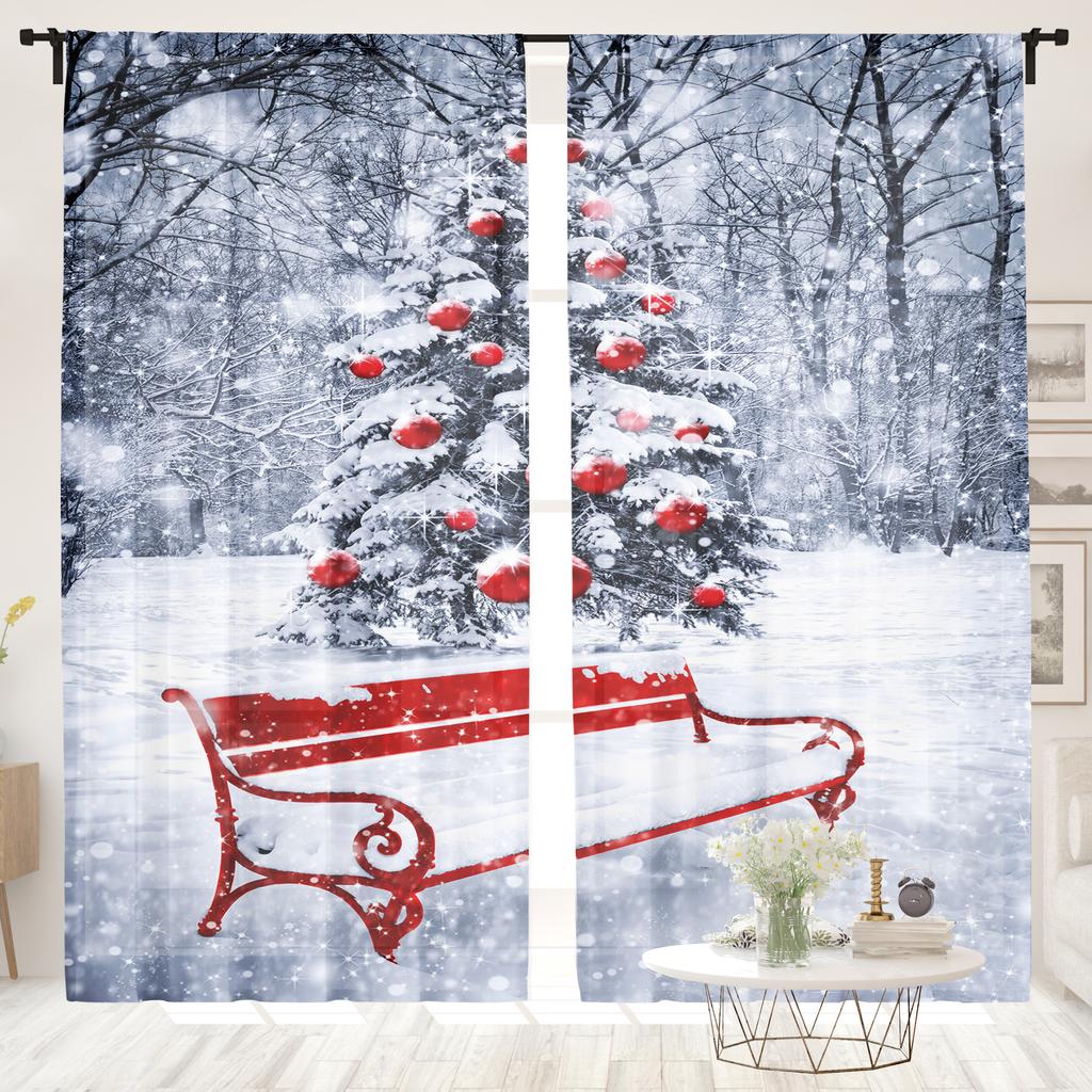 2 шт., красные шторы для табурета с изображением рождественской елки, зимнего снега, -30% затемнения - подходят для гостиной, спальни, домашнего декора
