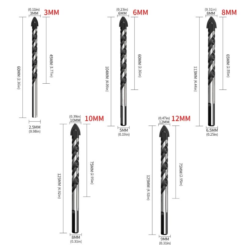 Professional Multi Size Masonry Drill Bits Triangular Shank Drill For Tile Glass Ceramic Wood With Carbide Alloy Tips