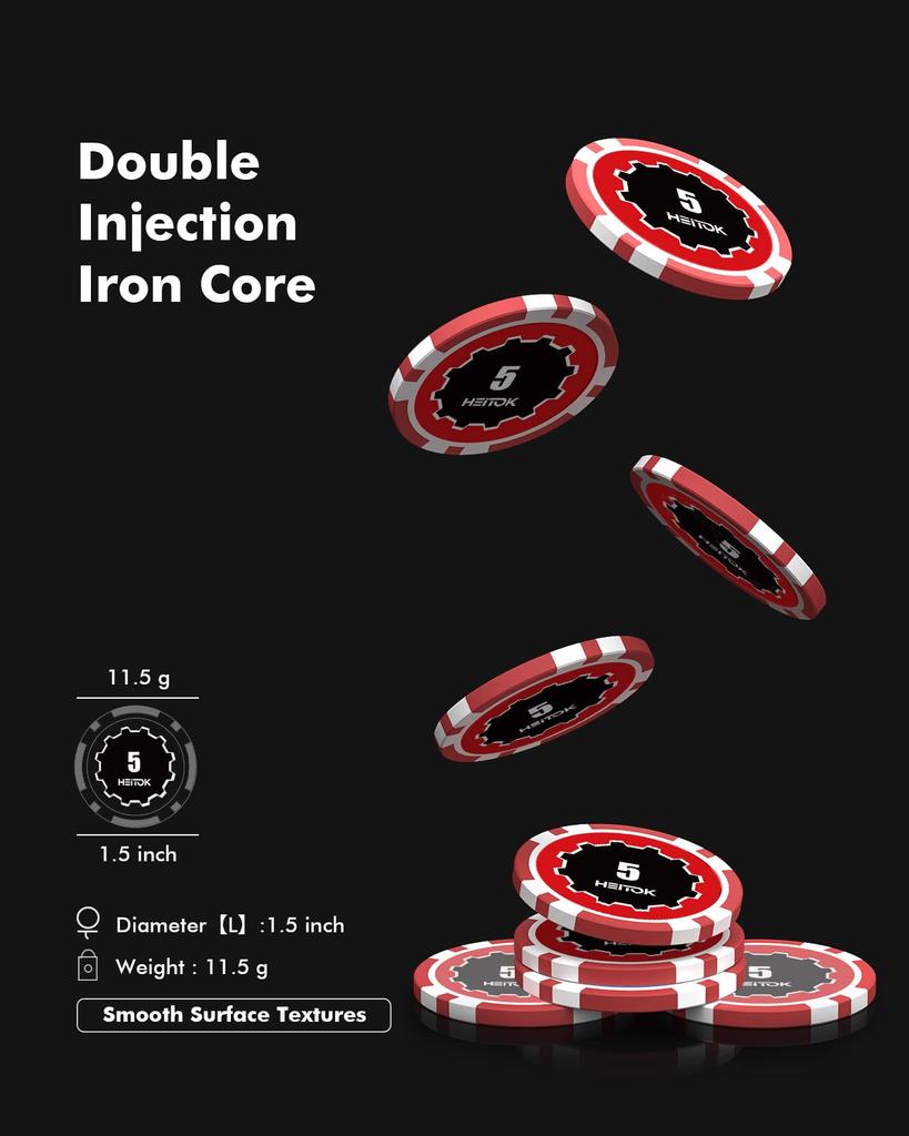 Фишки для покера HEITOK, 300 штук, набор для покера с номерами, алюминиевый кейс, совместимый с Texas, включает в себя 5 игральных костей и 2 набора игральных карт, 11,5 г