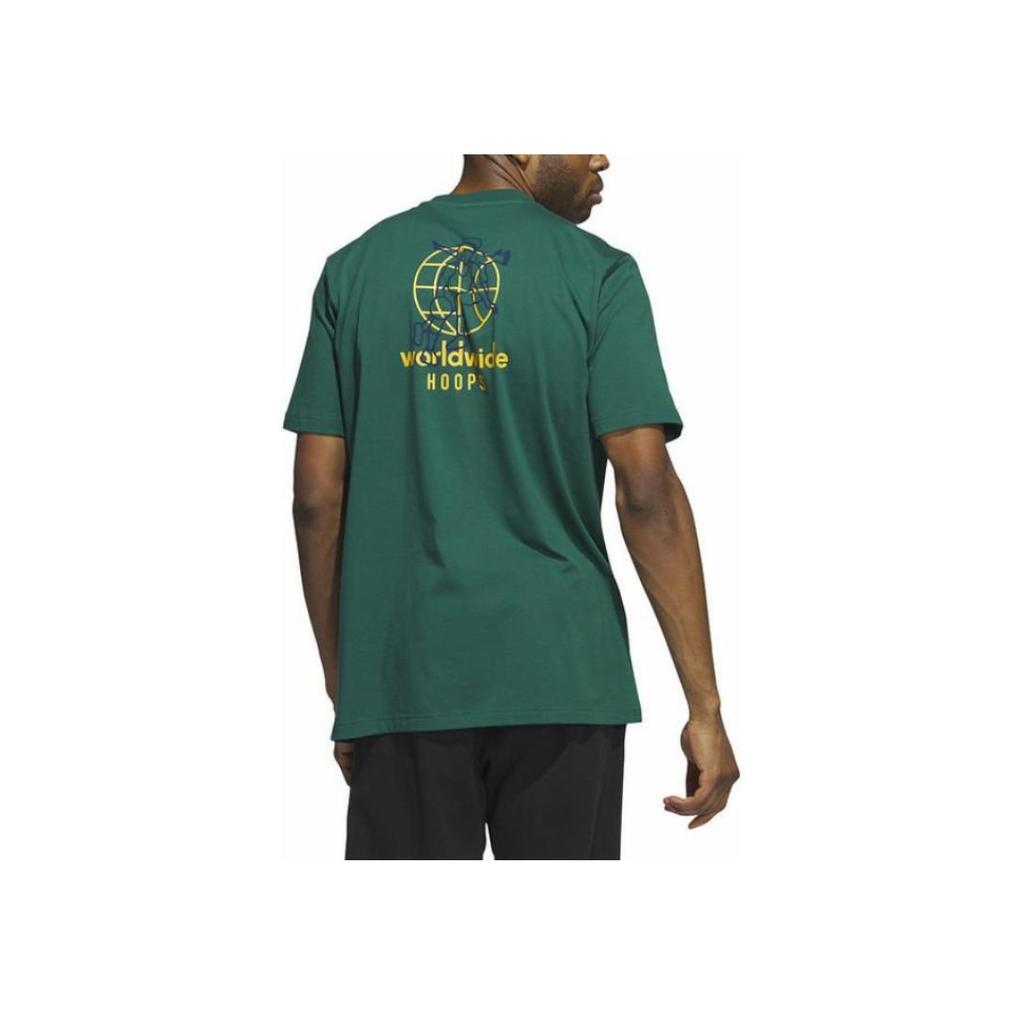 Adidas Футболка с коротким рукавом и круглым вырезом, мужская, зеленая, с графическим принтом баскетбольной серии IM4615