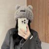 Soft Plush Bear Ear Knit Beanie Women Warm Winter Hat Oversized Fit Cozy Fleece-Lined Cap