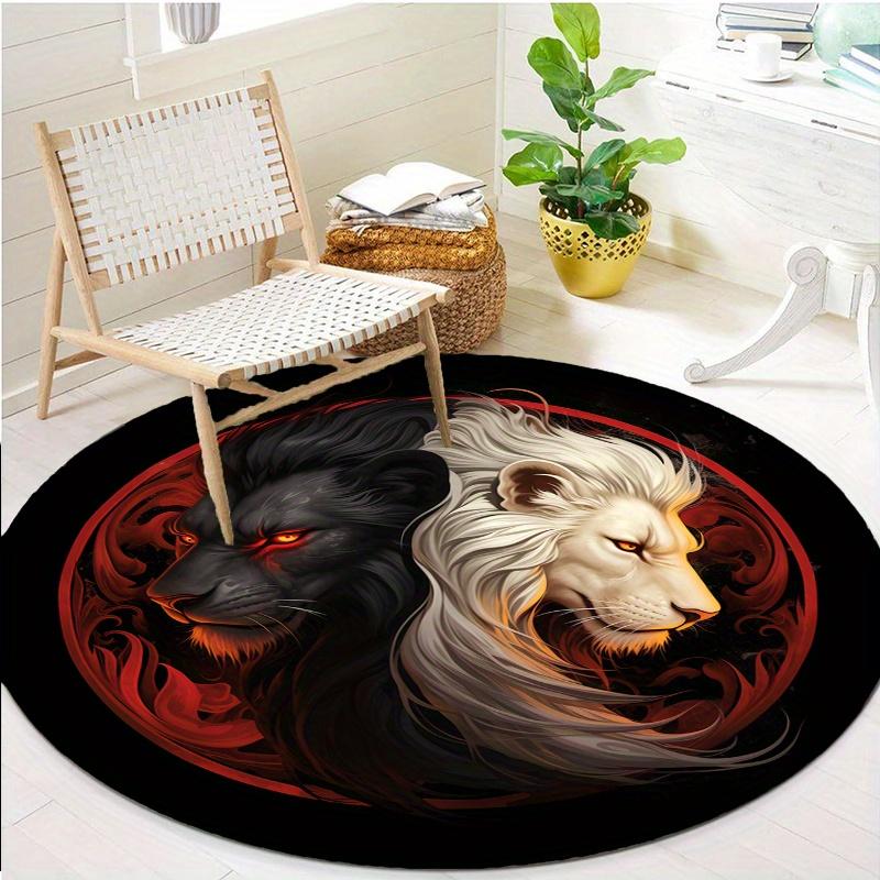 Yin Yang Red Yellow Lion Round Rug Nonslip Area Rug Office Chair Mat Carpet For Living Room Bedroom Home Decor