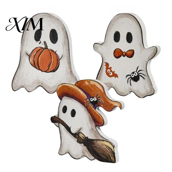 Compact Festive Room Decorations Halloween Cute Ghost Sign, Pumpkin Tombstone Wooden Plaque Decorative Figurines for Fireplaces Tiered Tray
