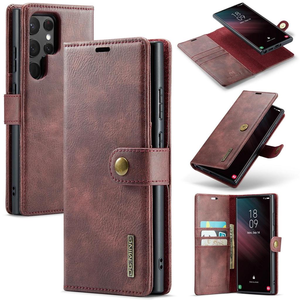 DG.MING 2 в 1 Магнитный съемный чехол-бумажник из воловьей кожи для телефона Samsung S23 S22 S21Ultra Plus S21 S20FE A14 A13 A53/iPhone 15 14 13 12Pro Max