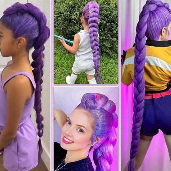 1/2/3 Sets 26-Inch Long Purple Hair Extension with Comb Bun Maker Hairdressing Tools Party Pre Stretched Straight Synthetic Hair Extension