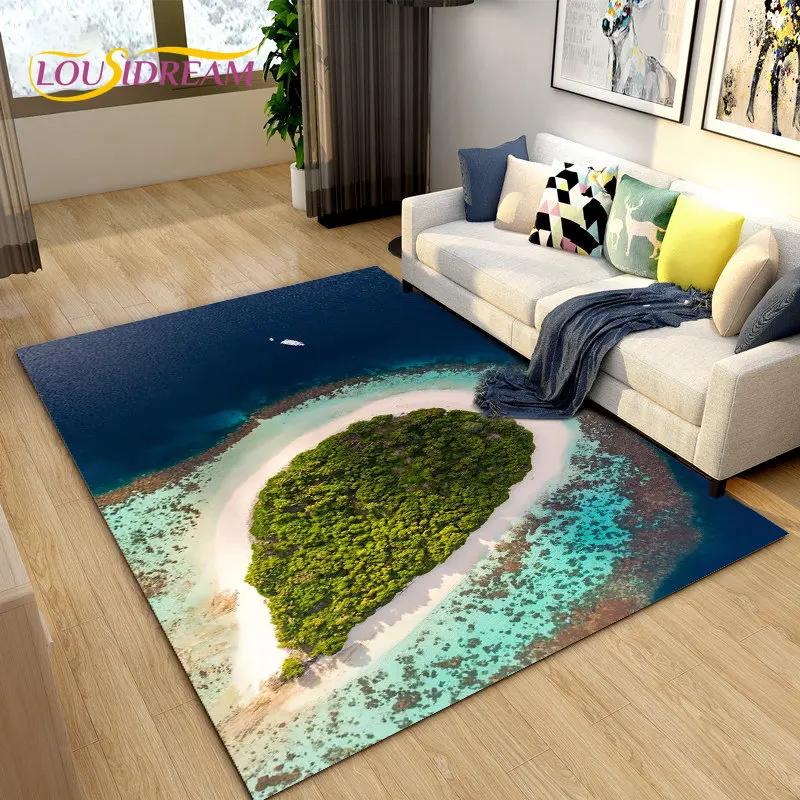 3D коврик с океаном, морской водой, пляжем, водным пейзажем, коврик для гостиной, спальни, дивана, коврик для двери, детский нескользящий напольный коврик