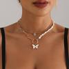 Accessories Oil Drop Butterfly Pendant Flat Love Pearl Circle Splicing Clavicle Chain Double Necklace Women