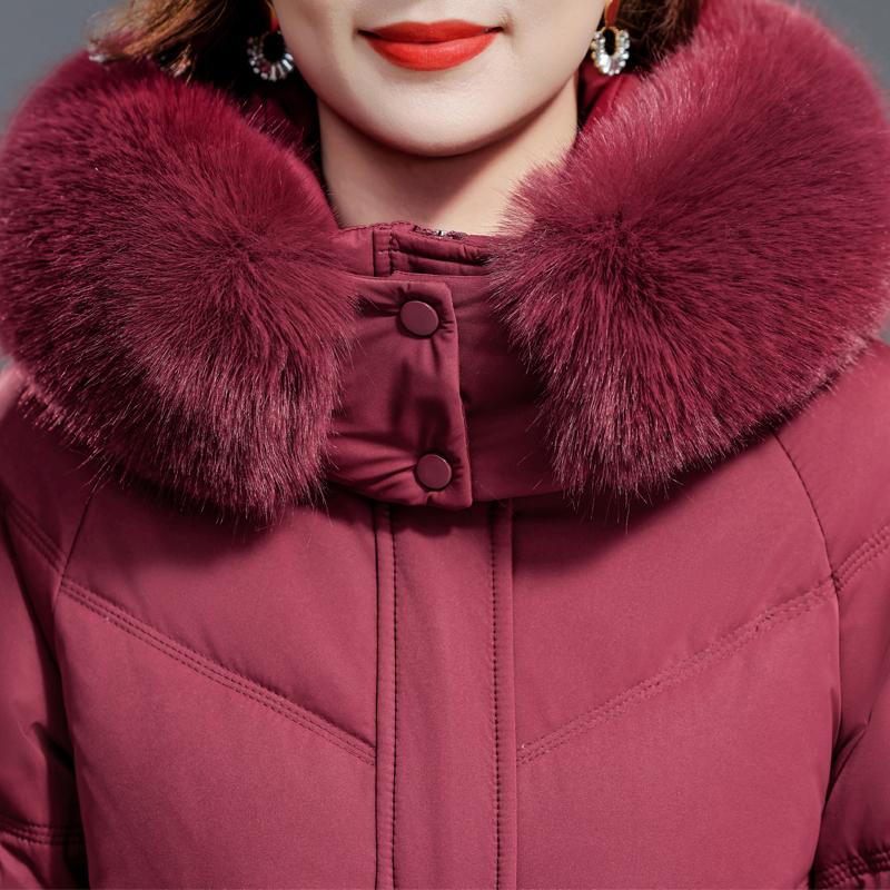 Middle Age Woman Winter Long Coats Hooded Faux Fur Collar Casual Thick Warm Parkas Women's Jackets