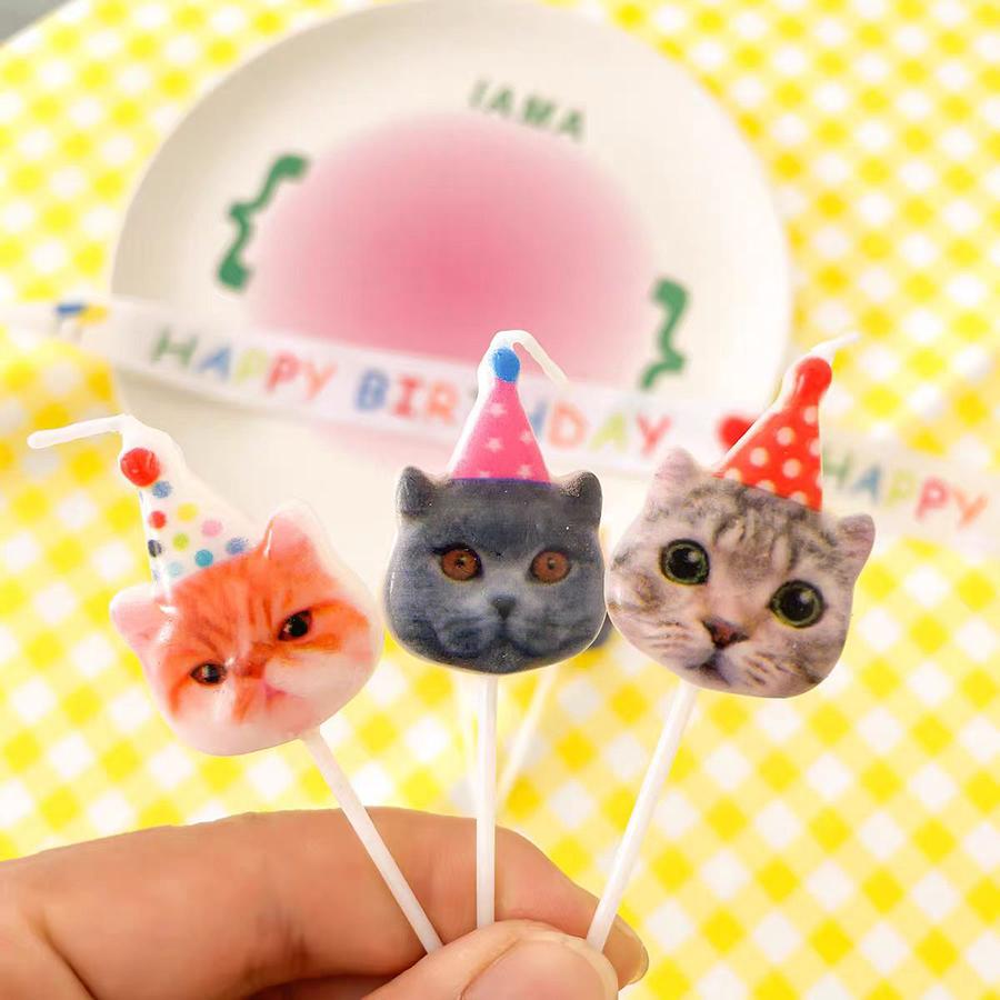 5PCS Creative Party Hat Kitten Candle Baking Decoration Plugin Cartoon Kitten Styling Indoor Cake Candles