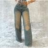Y2k DistresDistressed Jeanssed Fashion Washed Vintage Jeans Stripes High Waisted Loose Fit Straight Denim Pants Streetwear Women's Брюки