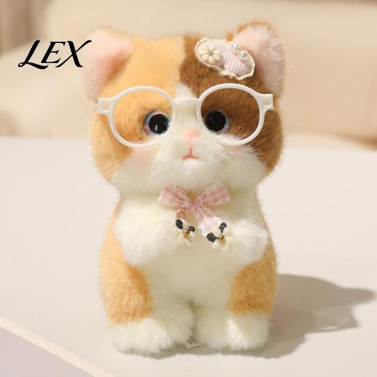 Plushie Gift for Girls Cute Plush Kitten Pendant with Glasses And Tie, Soft Stuffed Animal Toy Accessory Keychain Backpacks Keys, Decorative